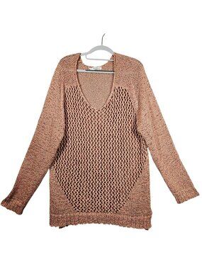 Maurices Sweater Tunic Womens 20  Pink Tan Ribbon loose knit Layer Hippie boho